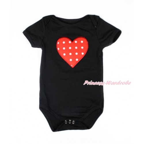 Valentine's Day Black Baby Jumpsuit with Red White Dots Heart Print TH467 